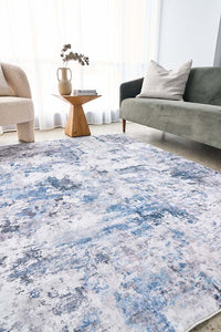 Thumbnail for Cato Revive Blue & White Modern Abstract Machine Washable Polyester Rug