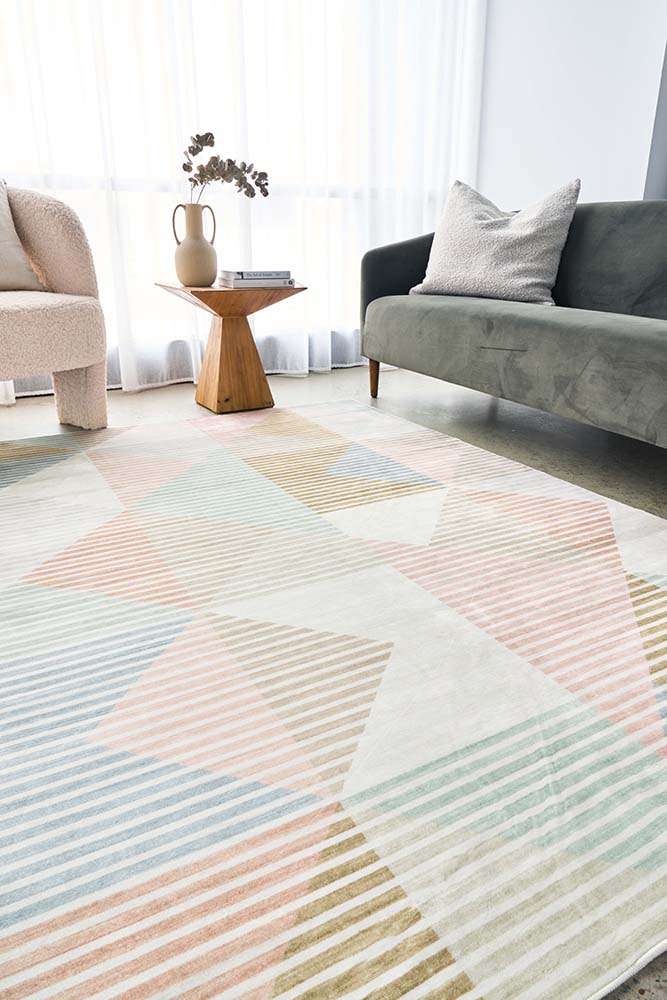 Dali Revive Pastel Multi-Colour Modern Geometric Machine Washable Polyester Rug