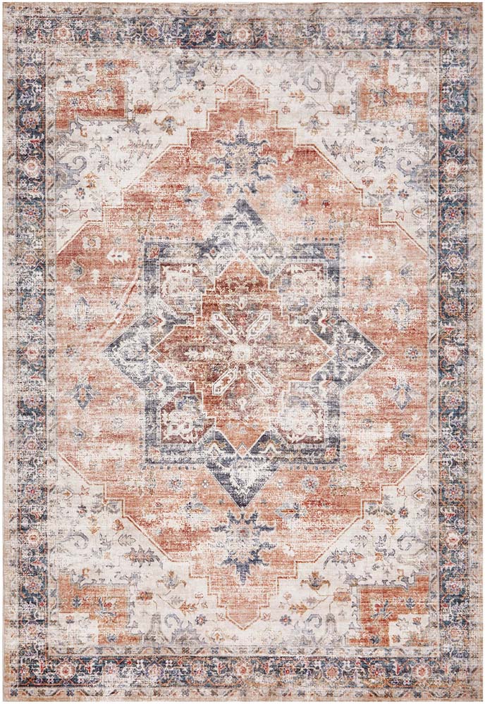 Lila Revive Rust Multi-Colour Transitional Machine Washable Polyster Rug