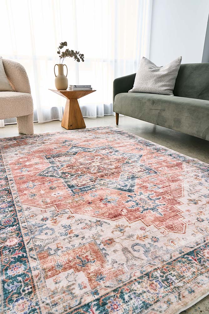 Lila Revive Rust Multi-Colour Transitional Machine Washable Polyster Rug