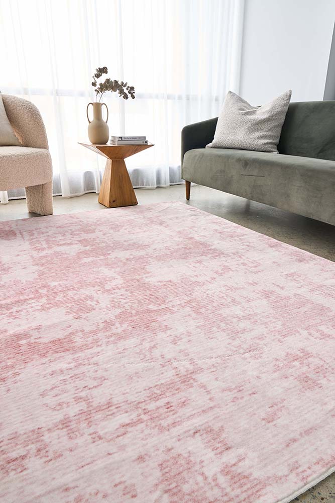 Muse Revive Blush Pink Modern Machine Washable Polyester Rug