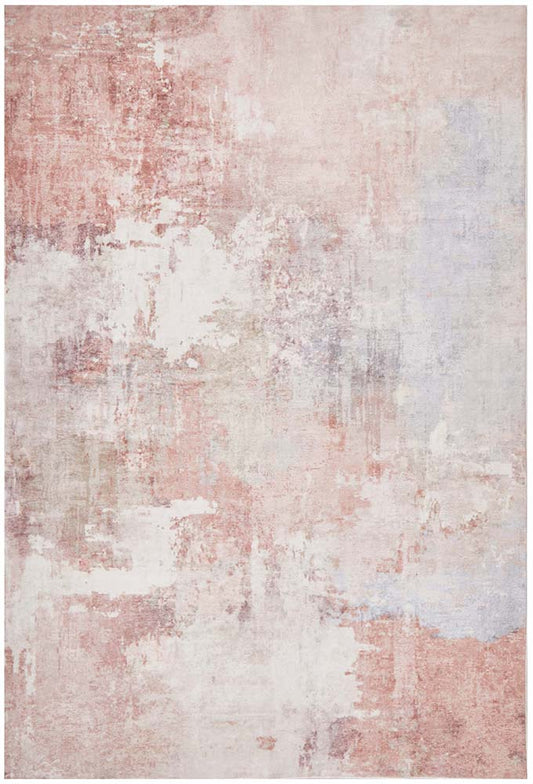 Roxy Revive Pastel Pink & White Modern Abstract Machine Washable Polyester Rug