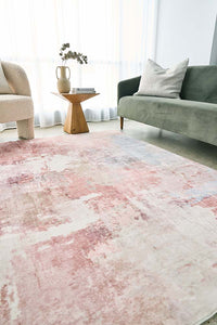 Thumbnail for Roxy Revive Pastel Pink & White Modern Abstract Machine Washable Polyester Rug