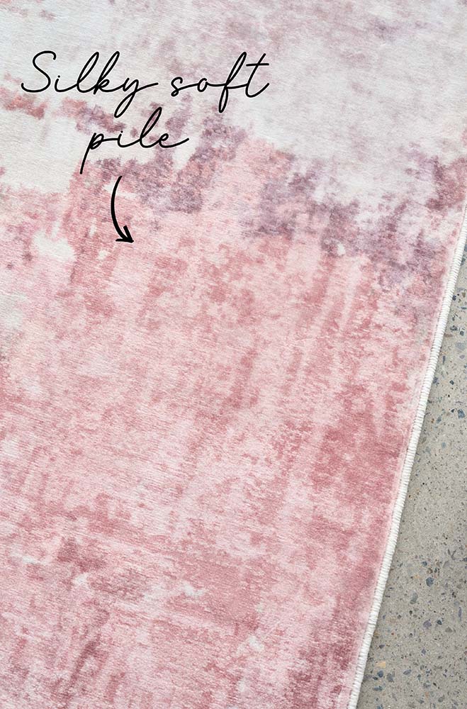 Roxy Revive Pastel Pink & White Modern Abstract Machine Washable Polyester Rug