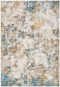 Thumbnail for Zane Revive Marine Blue & Gold Modern Abstract Machine Washable Polyester Rug