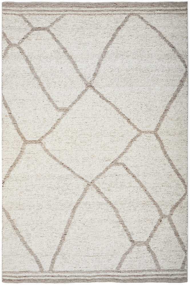 Alma Ivory and Natural Modern Abstract Pattern Rectangle Rug