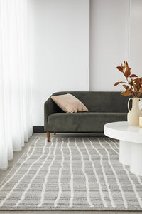 Thumbnail for Luci Grey and White Modern Organic Line Pattern Rectangle Rug