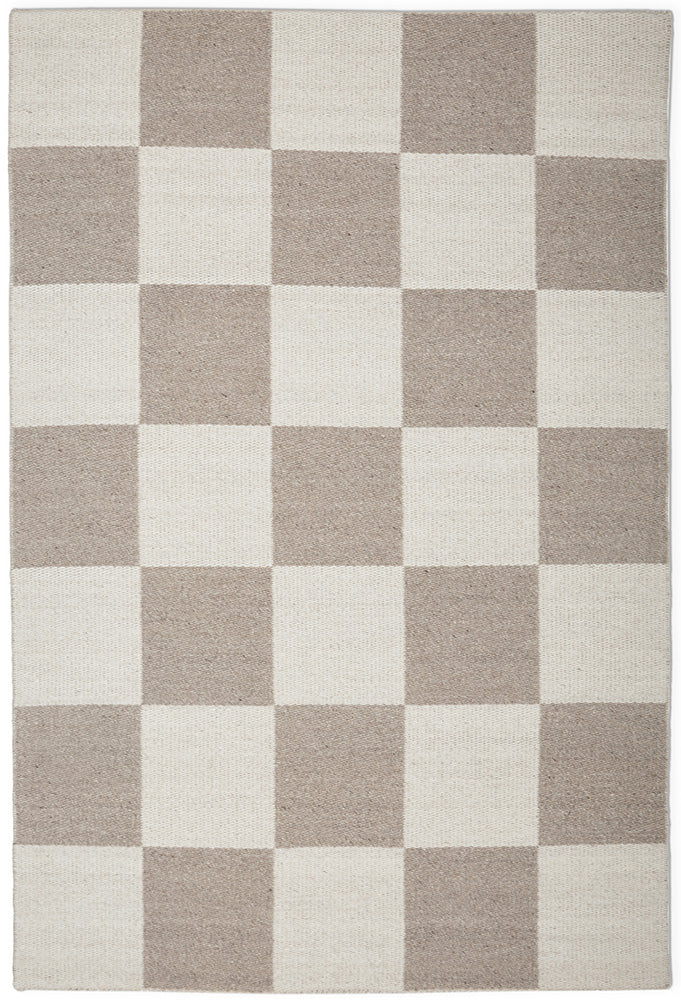 Oda Ivory and Natural Modern Geometric Checkered Pattern Rectangle Rug