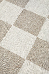 Thumbnail for Oda Ivory and Natural Modern Geometric Checkered Pattern Rectangle Rug