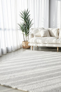 Thumbnail for Oscar Scandinavian Grey & White Felted Wool Striped Weave Rug