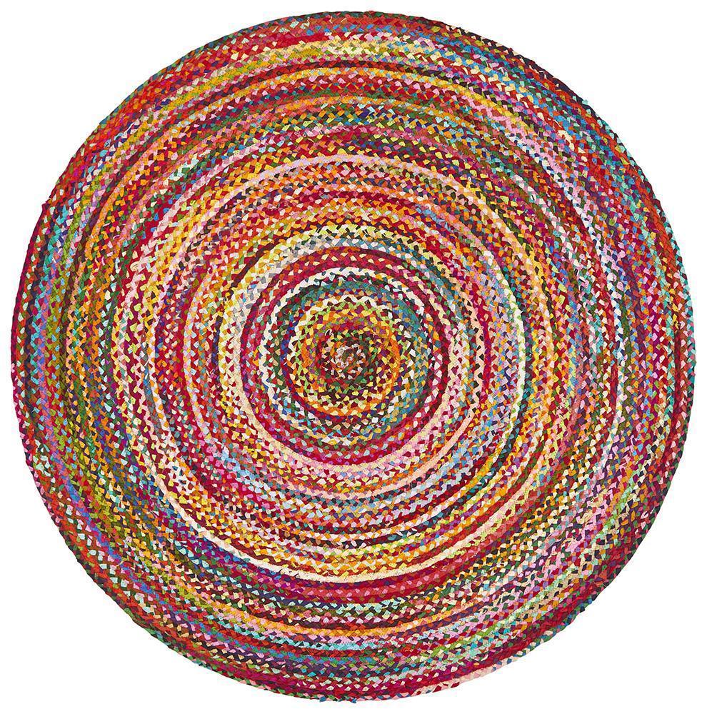 Meeka Braided Cotton Multi-Colour Round Rug