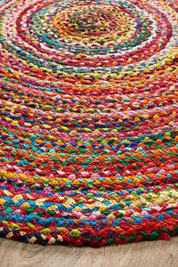 Thumbnail for Meeka Braided Cotton Multi-Colour Round Rug