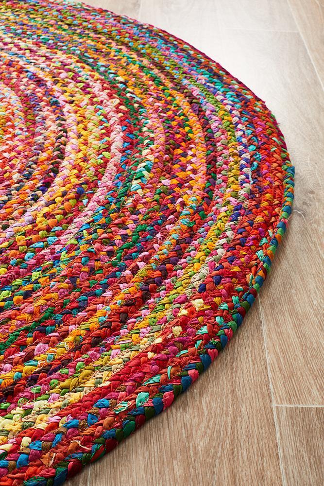 Meeka Braided Cotton Multi-Colour Round Rug