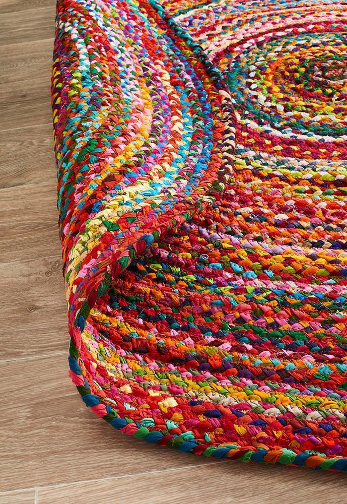 Meeka Braided Cotton Multi-Colour Round Rug