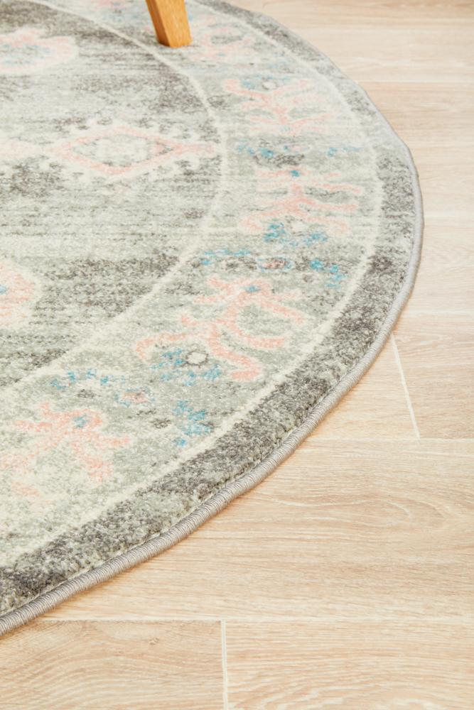 April Vintage Pink & Grey Round Rug