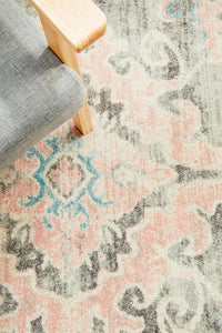 Thumbnail for April Vintage Pink & Grey Round Rug