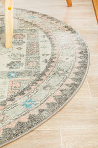 Thumbnail for Emery Vintage Grey & Pink Round Rug