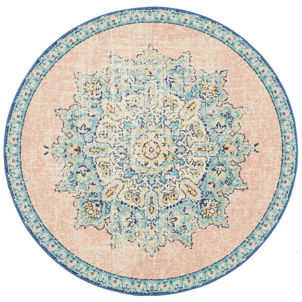 Isla Bohemian Pink & Blue Round Rug