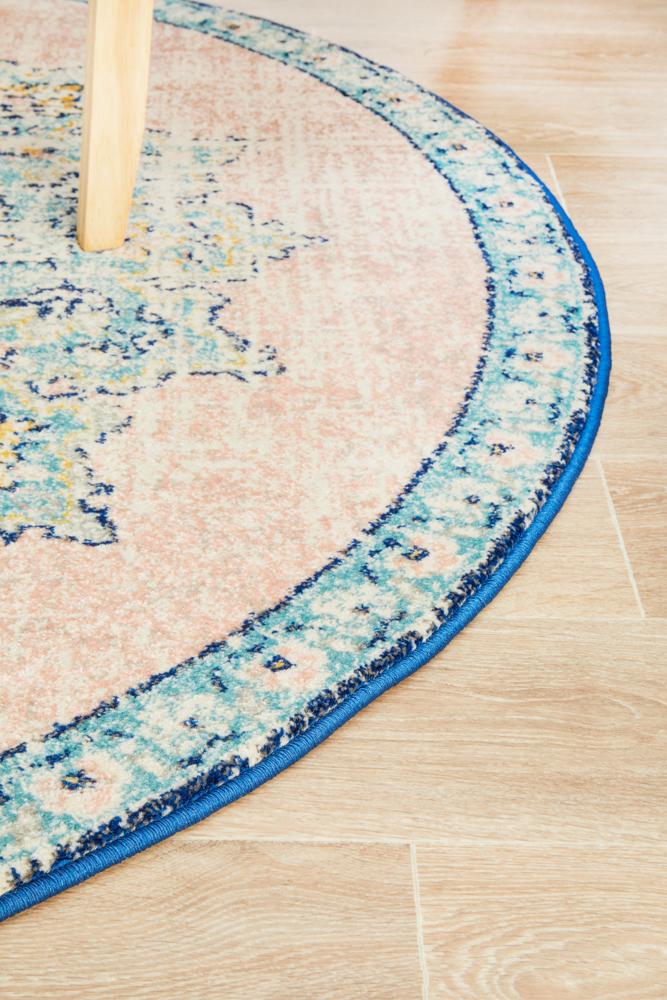 Isla Bohemian Pink & Blue Round Rug