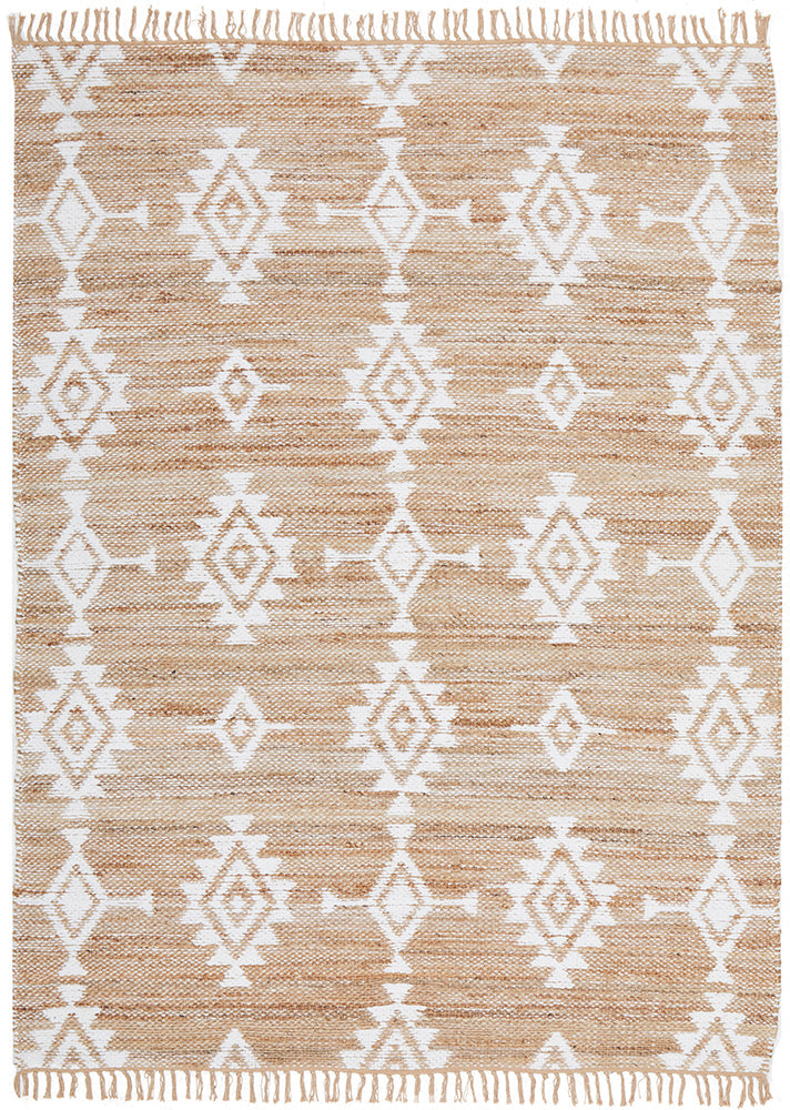 Quinton Bodhi Natural & White Jute Bohemian Tribal Pattern Rug