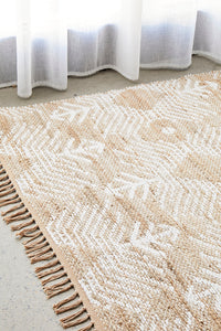 Thumbnail for Rosa Bodhi Natural & White Jute Bohemian Tribal Pattern Rug