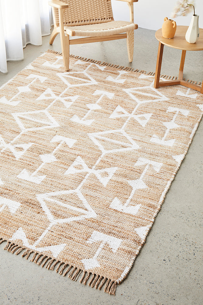 Trudy Bodhi Natural & White Jute Bohemian Tribal Pattern Rug