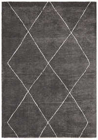 Thumbnail for Elle Modern Diamond Print Charcoal Power Loomed Rug