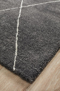 Thumbnail for Elle Modern Diamond Print Charcoal Power Loomed Rug