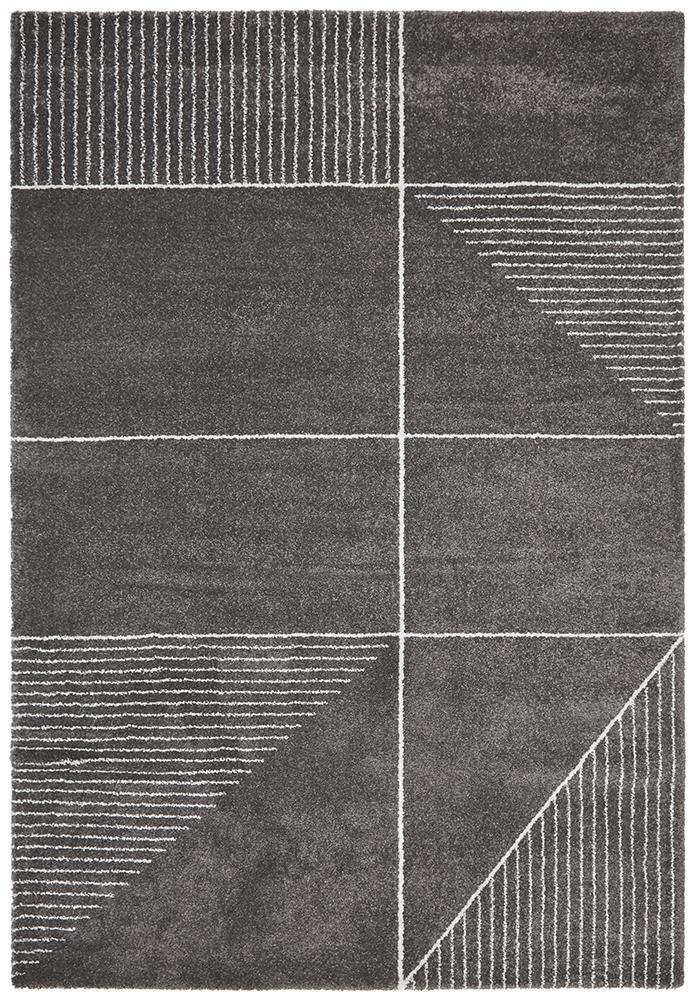 Archer Geometric Charcoal Power Loomed Rug