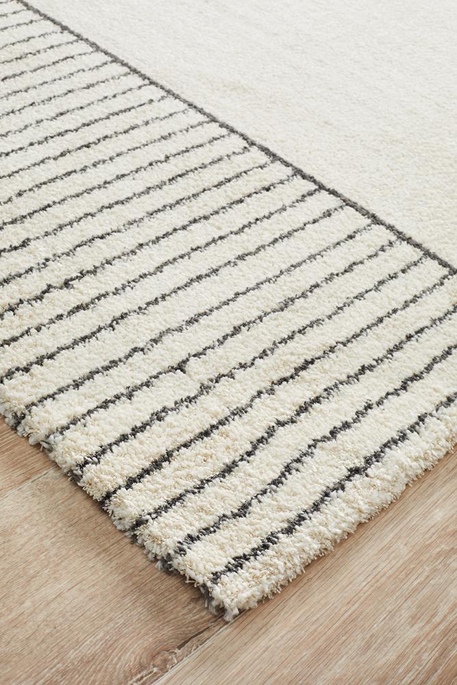 Archer Geometric Ivory & Black Power Loomed Rug