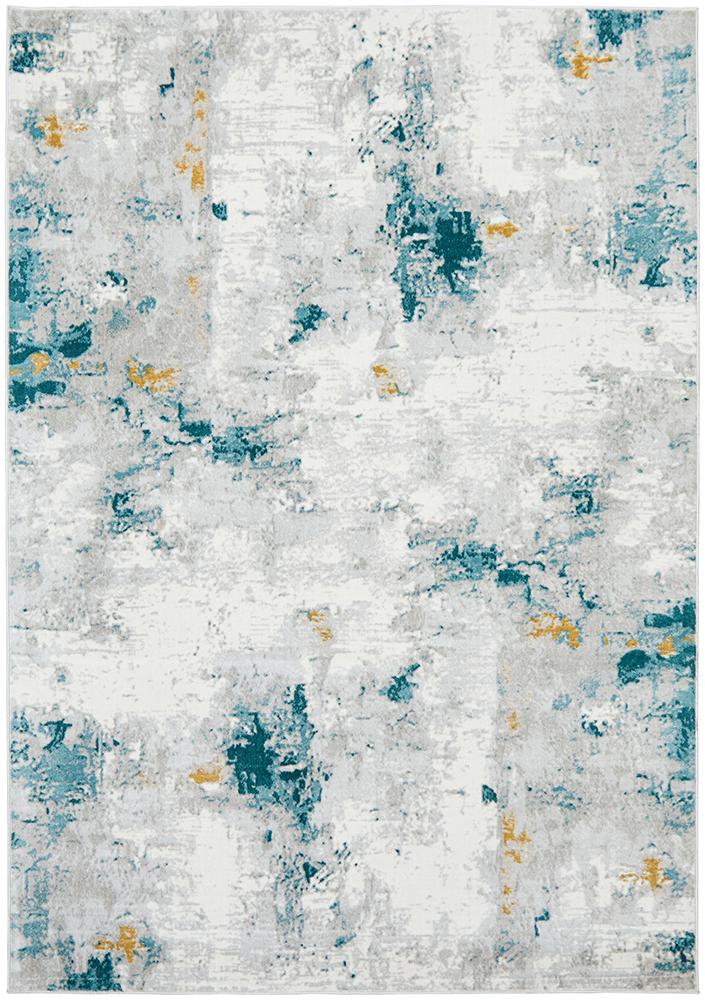 Anthea Modern Abstract Grey Golden Yellow & Teal Polyester Rug