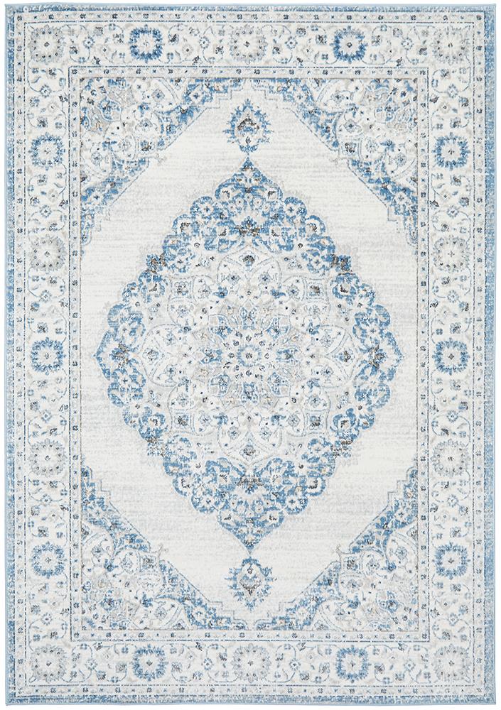 Emily Traditional Blue & White Floral Pattern Rug