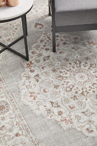 Thumbnail for Emily Traditional Grey & Rose Floral Pattern Rug