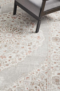 Thumbnail for Emily Traditional Grey & Rose Floral Pattern Rug