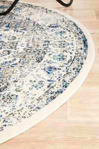 Thumbnail for Isla Transitional White Grey & Blue Timeless Round Rug