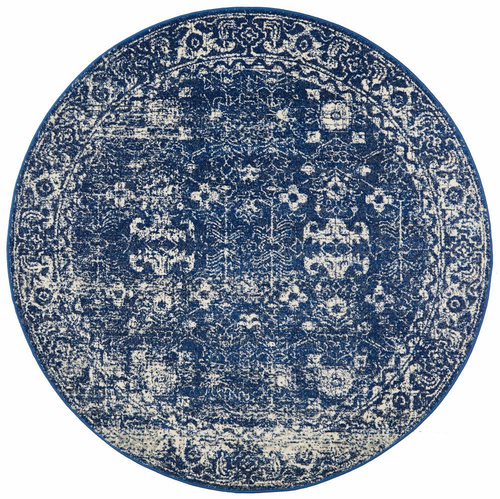 Avery Transitional Navy & White Round Rug