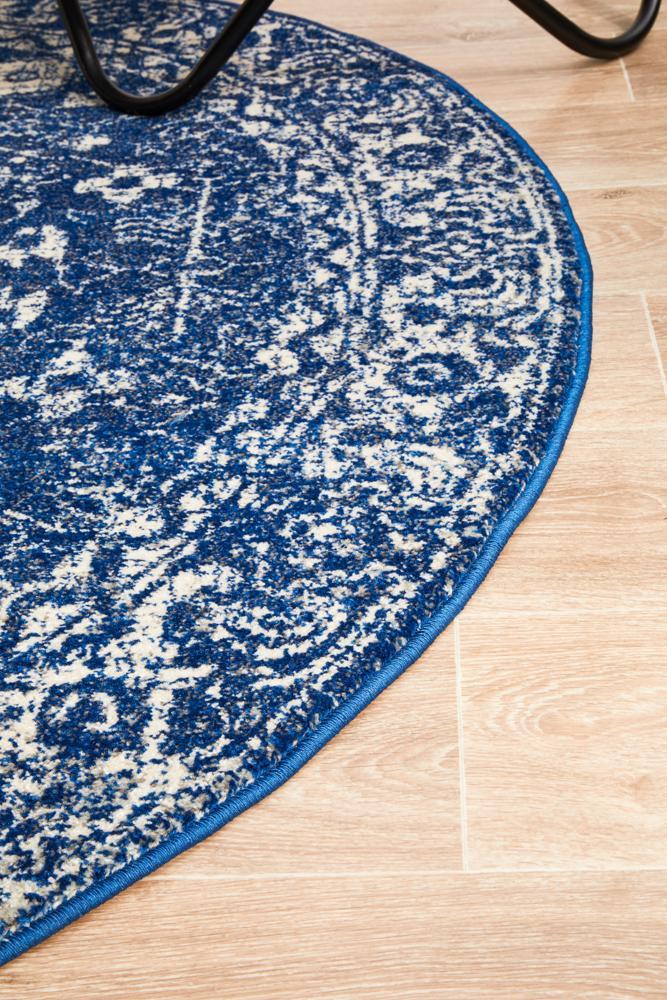 Avery Transitional Navy & White Round Rug