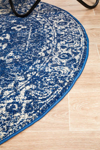 Thumbnail for Avery Transitional Navy & White Round Rug