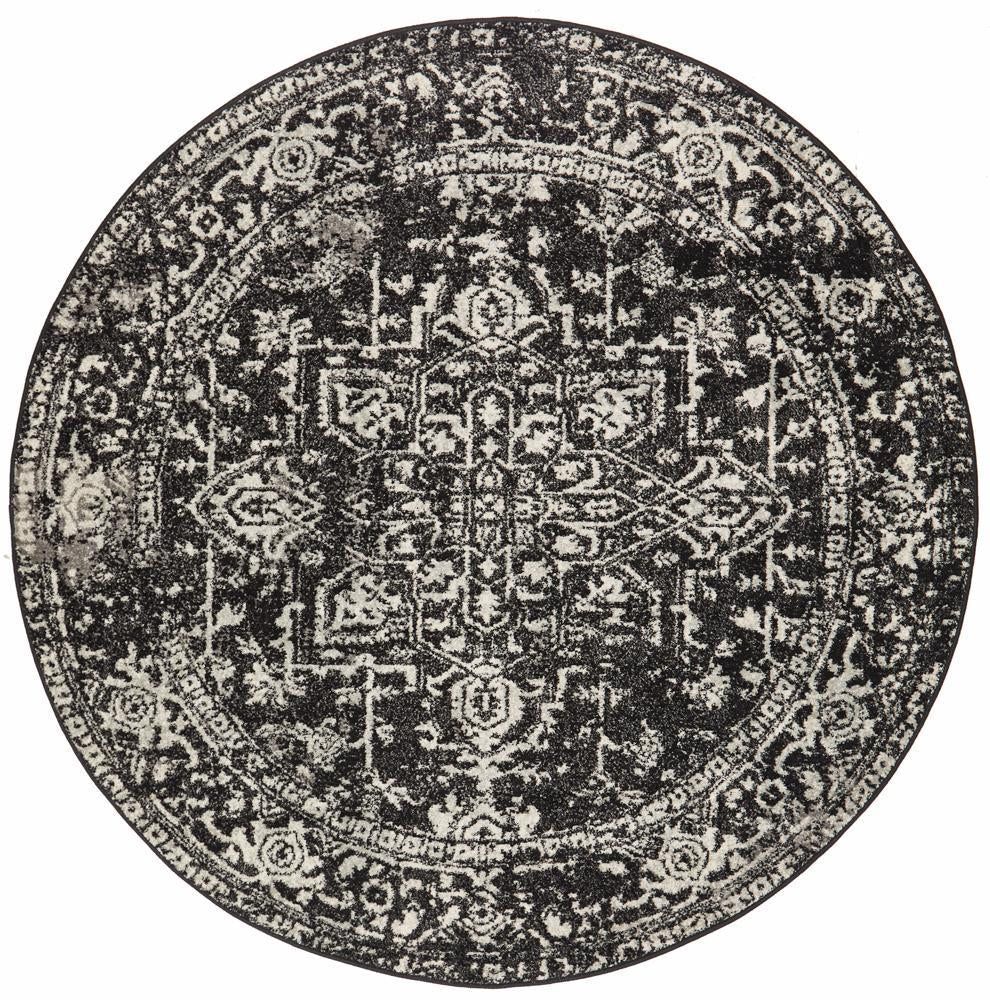 Sia Transitional Charcoal Monochrome Round Rug