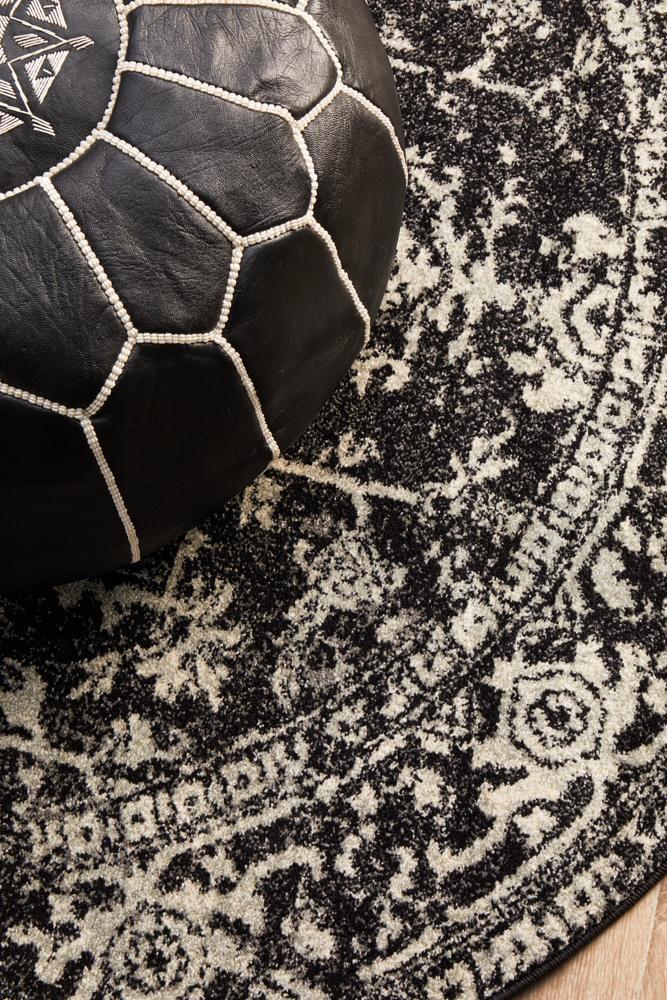 Sia Transitional Charcoal Monochrome Round Rug