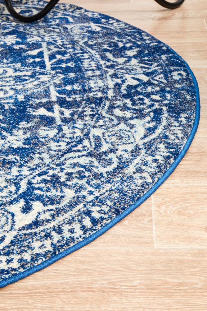 Esther Transitional Blue & White Round Rug