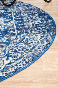 Thumbnail for Esther Transitional Blue & White Round Rug