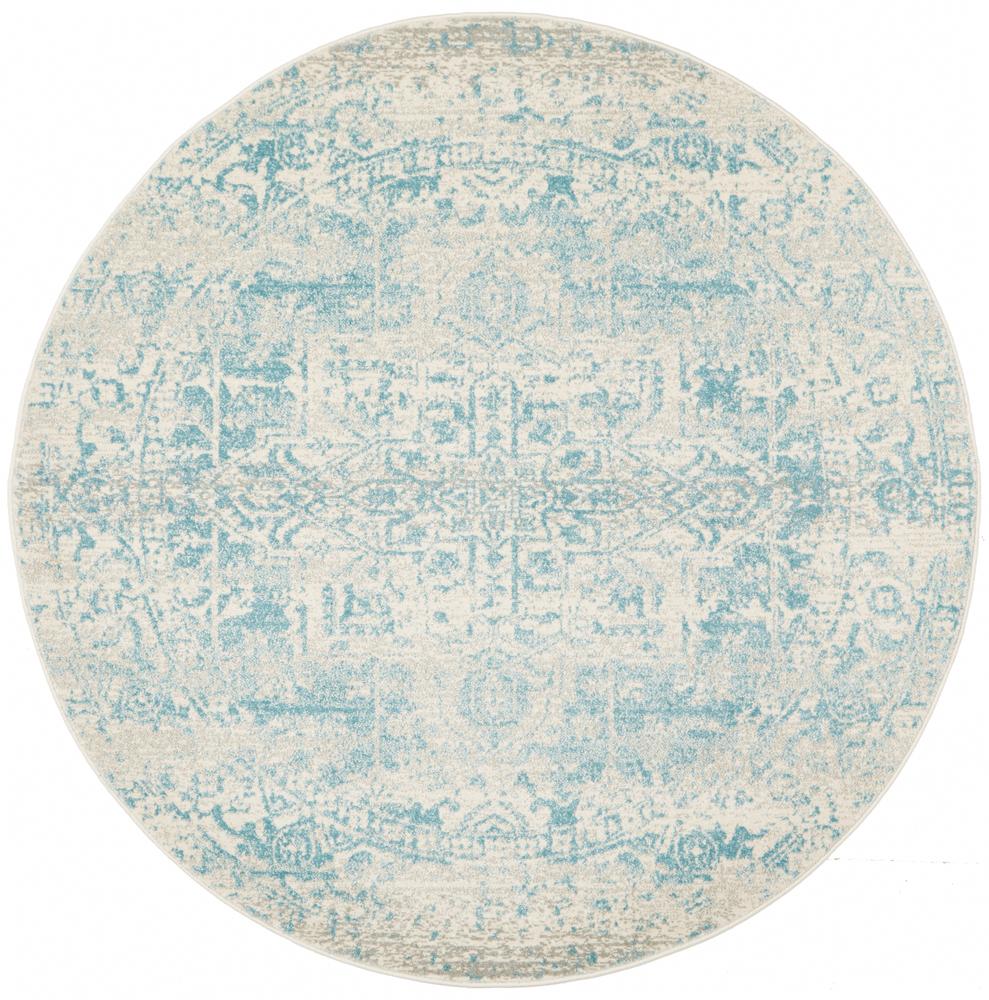 Carli Transitional Blue & White Distressed Round Rug