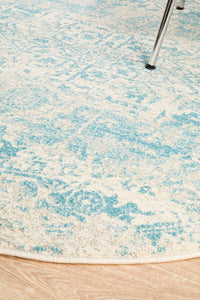 Thumbnail for Carli Transitional Blue & White Distressed Round Rug