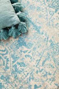 Thumbnail for Carli Transitional Blue & White Distressed Round Rug