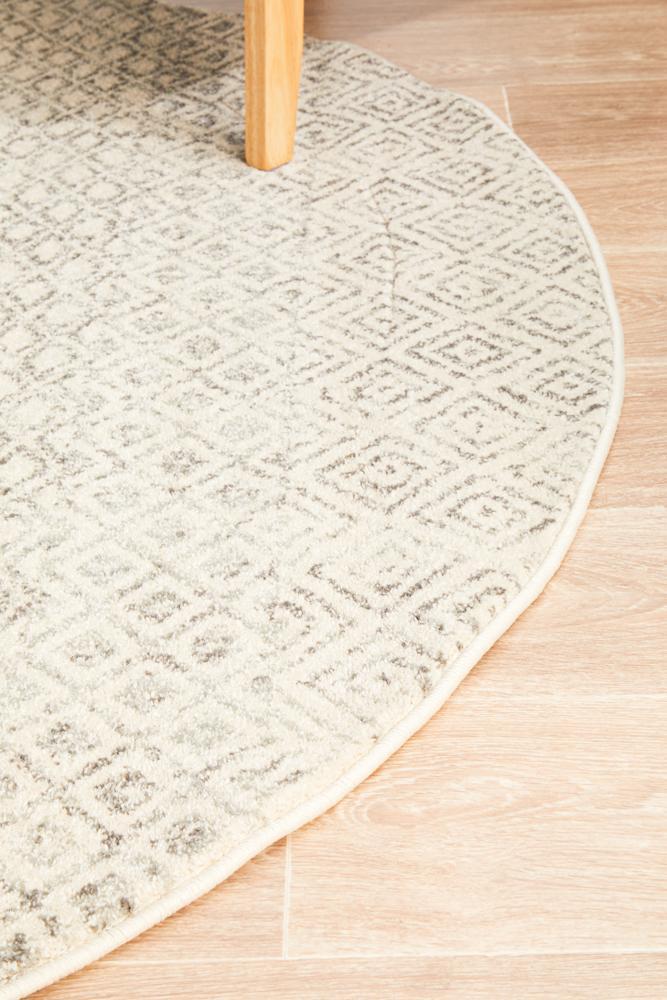 Harper Tribal Diamond Grey & Ivory Round Rug