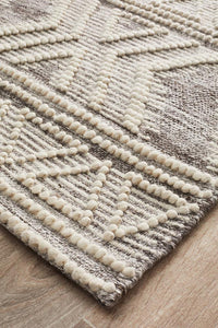 Thumbnail for Zena Tribal Light Grey & White Wool Rug