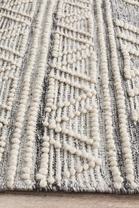 Thumbnail for Zena Tribal Grey & White Patterned Rug