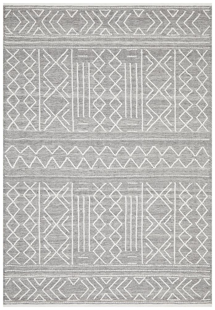 Zara Tribal Grey Wool Flatweave Rug