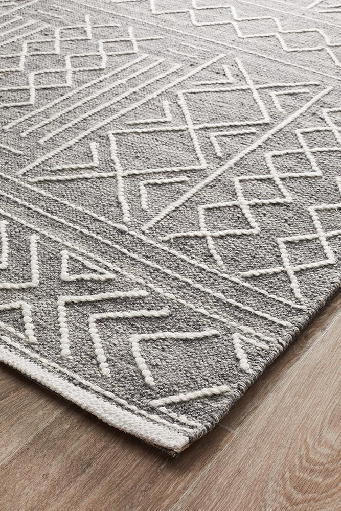 Zara Tribal Grey Wool Flatweave Rug